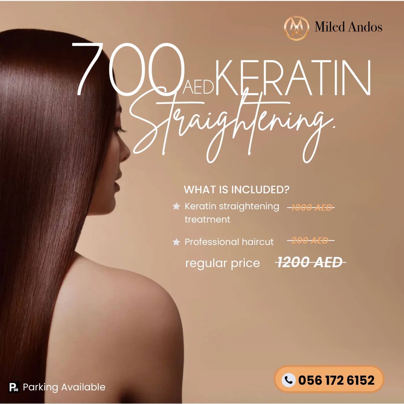 Keratin Hair Straightening Offer - 700 AED Package at Miled Andos Beauty Salon