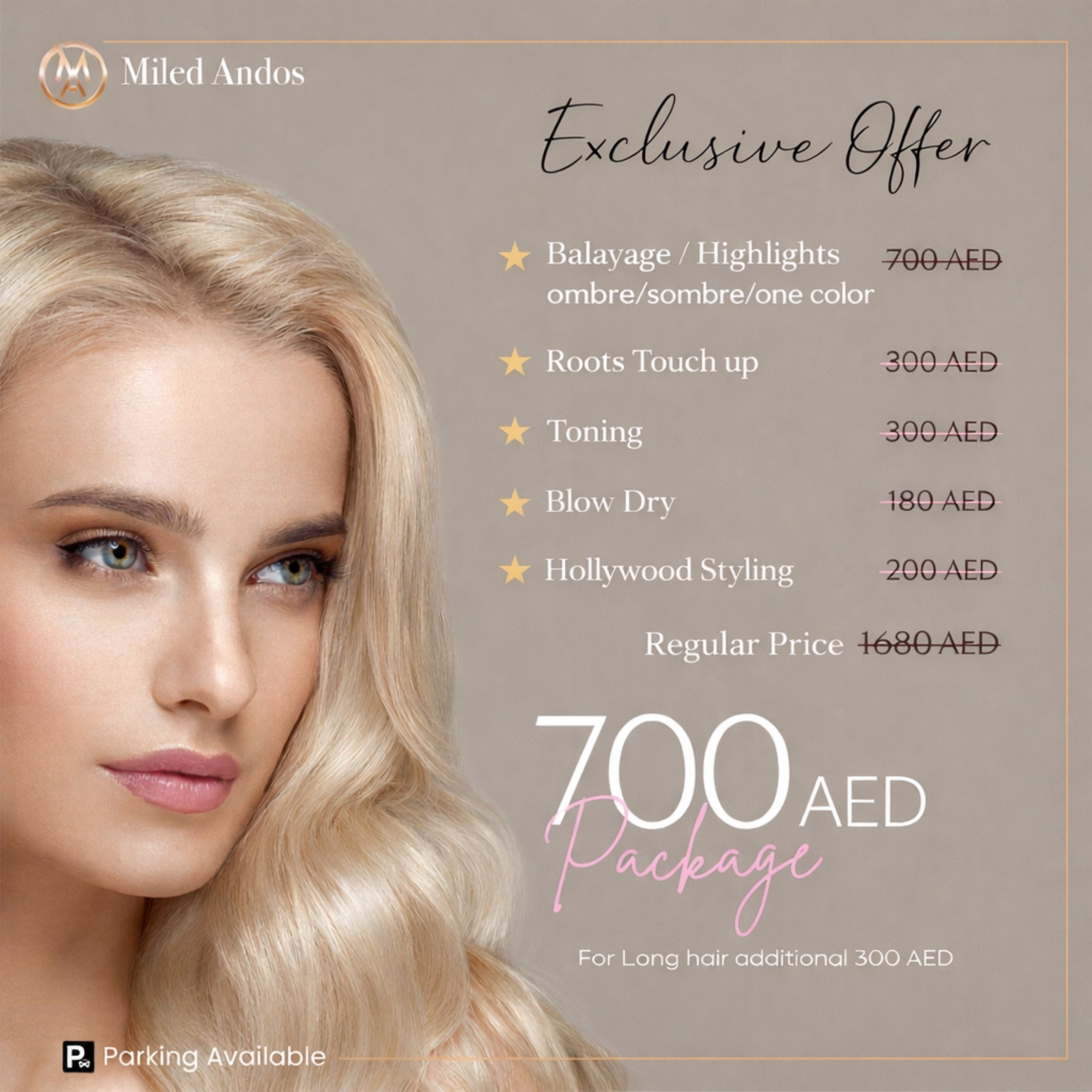 Hair color offer 700 AED in Dubai beauty salon