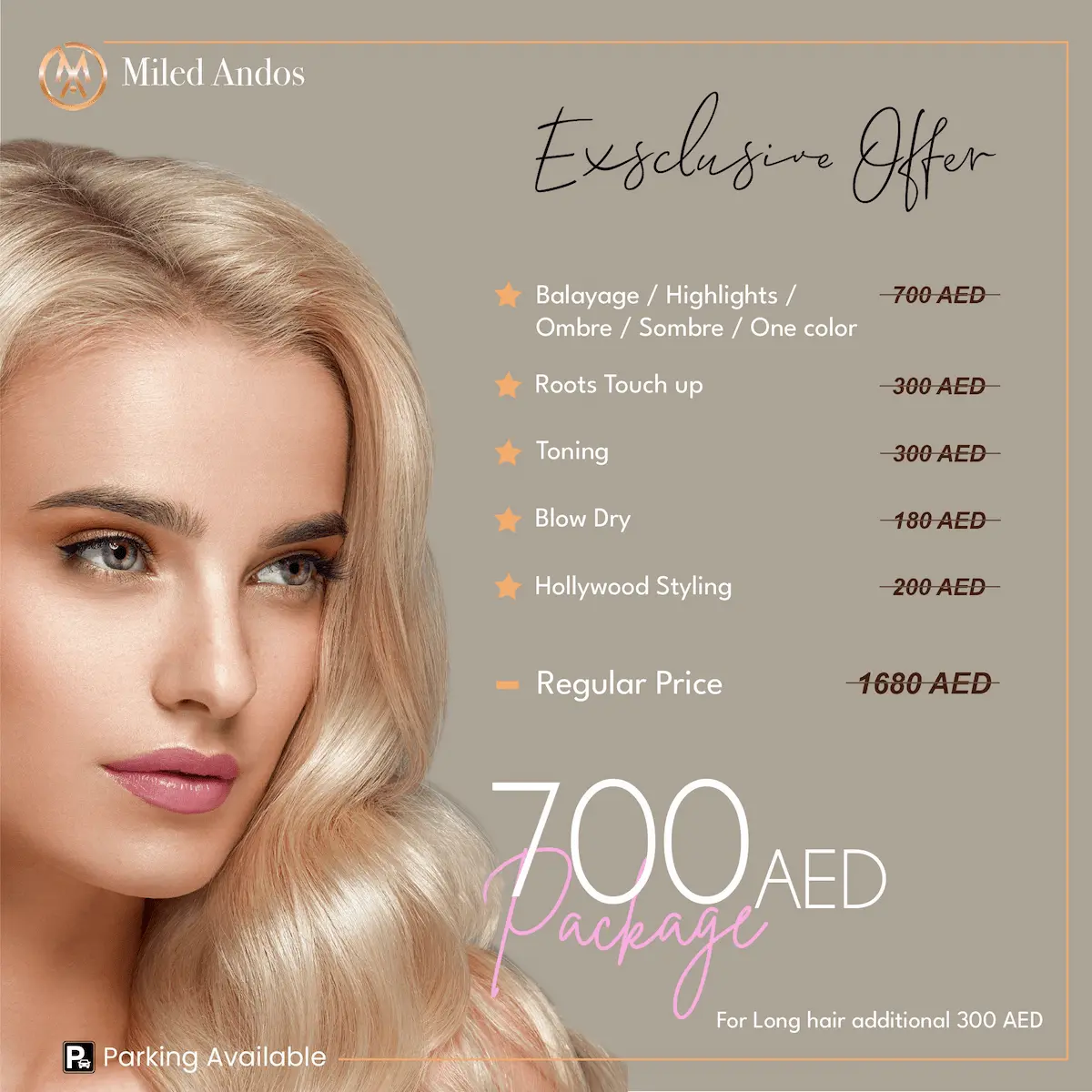 balayage hair offer dubai 700 aed package miled andos salon